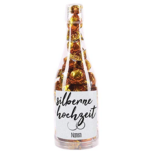 Herz & Heim® Pralinen in Champagnerflasche - Silberne Hochzeit - mit Namen des Silberpaares von Herz & Heim
