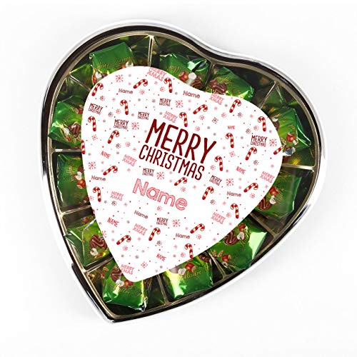 Herz & Heim® Pralinen zu Weihnachten in herzförmiger Schachtel mit persönlichem Namen im Etikett von Herz & Heim