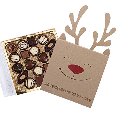 Herz & Heim® Rentier gefüllt mit Pralinen kleine Köstlichkeiten zu Weihnachten mit Aufdruck Ihres Wunschtextes von Herz & Heim
