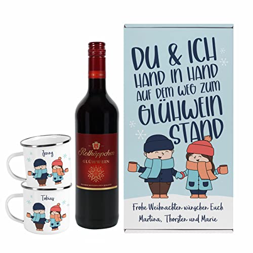 Herz & Heim® Rotkäppchen Glühwein 0,75l Geschenkset -Du und Ich am Glühweinstand-, mit 2 Tassen und Box von Herz & Heim