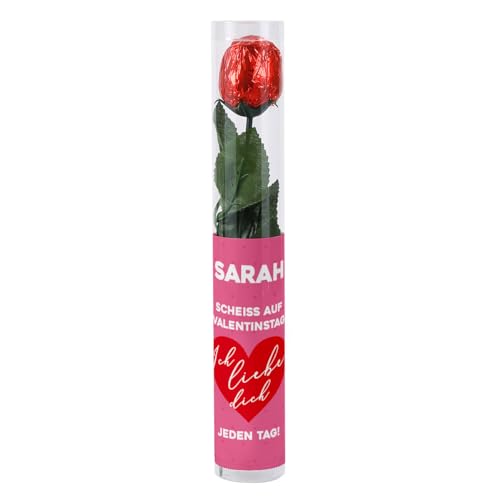Herz & Heim® Schoko-Rose mit Spruch und Wunschname -Scheiß auf Valentinstag. Ich liebe Dich jeden Tag- von Herz & Heim
