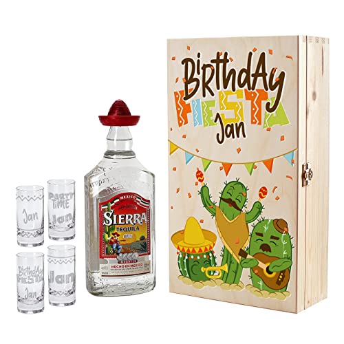 Herz & Heim® Sierra Tequila Geschenk Set zum Geburtstag -Birthday Fiesta- mit Geschenkverpackung und 4 Shotgläsern von Herz & Heim