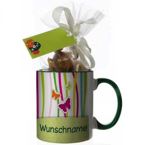 Herz & Heim® Tasse mit Schmetterling und Schokoladen Füllung mit Wunschname von Herz & Heim