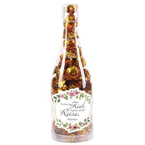 Herz & Heim® Valentinstag Pralinen Flasche mit Italienischer Fair Trade Schokolade - Du bist das Ziel einer langen Reise von Herz & Heim