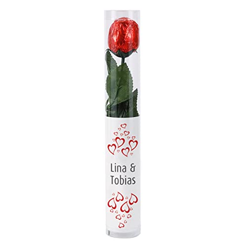 Herz & Heim® Valentinstags-Rose aus Schokolade mit personalisiertem Etikett/Herzen von Herz & Heim