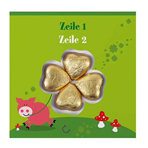Herz & Heim® Viel Glück Karte - Süße Grüße - Grußkarte inkl. 4 Lindt Schokoladen-Herzen mit Wunschtext von Herz & Heim