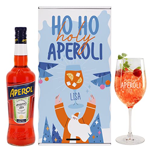 Herz & Heim® Weihnachts-Geschenkset Ho Ho Holy mit 0,7l Aperol und gravierten Glas von Herz & Heim