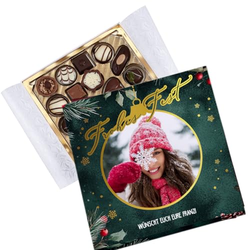 Herz & Heim® Weihnachtspralinés in personalisierter Banderole, mit Foto und Wunschtext personalisiert (Grün) von Herz & Heim