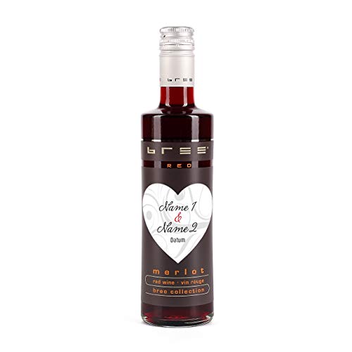 Herz & Heim® Wein Gastgeschenk zur Hochzeit mit Aufdruck der Namen auf kleinem Herz Etikett - kleiner Bree Wein (1 x 0.25 l) Rot von Herz & Heim
