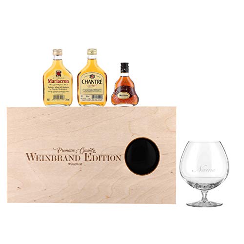 Herz & Heim® Weinbrand Geschenkset Probierset mit persönlicher Gravur auf Cognacglas und Geschenkverpackung von Herz & Heim