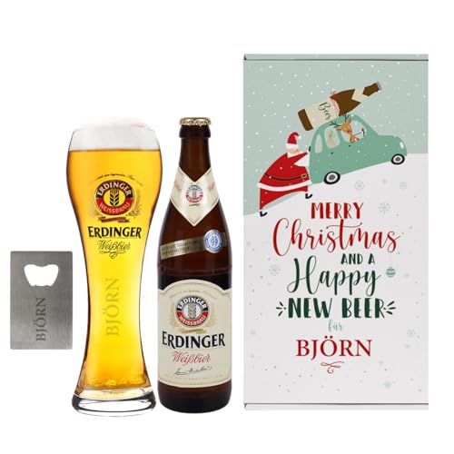 Herz & Heim® Weißbier Geschenkset zu Weihnachten mit Glas, Flaschenöffner und Geschenkbox, personalisiert von Herz & Heim
