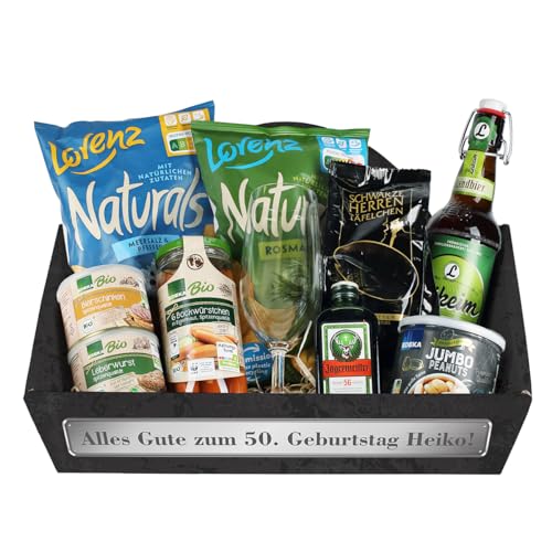 Herz & Heim Gefüllter Geschenkkorb für Männer Wurst, Bier & Chips von Herz & Heim