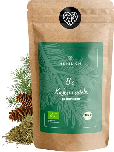 BIO Kiefernnadeln - Kiefernadeltee, getrocknete Kiefernnadeln aus Wildsammlung - lose 100% Bio und rein - Bio Kiefernnadeln-Tee | Herzlich Natur (100g) von Herzlich Natur