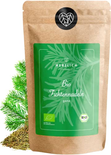 Bio Fichtennadeln 100g | Fichtennadeltee, getrocknete Fichtennadeln aus natürlicher Wildsammlung - Lose Nadeln | 100% Bio und rein - Fichtennadel Tee | Herzlich Natur von Herzlich Natur