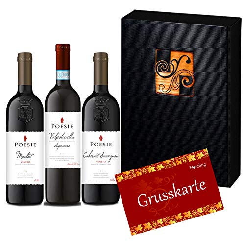 3er Rotwein-Geschenk-Set "Poesie Red" aus dem Veneto (3 x 750 ml) von Herzling