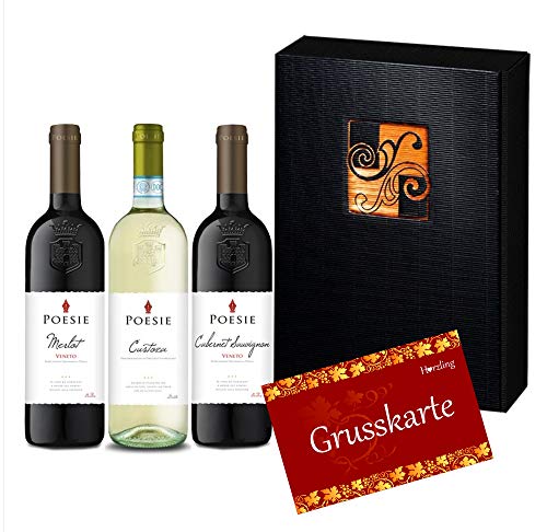 3er Wein-Geschenk-Set "Poesie" aus dem Veneto mit Rotwein & Weisswein (3 x 750 ml) von Herzling