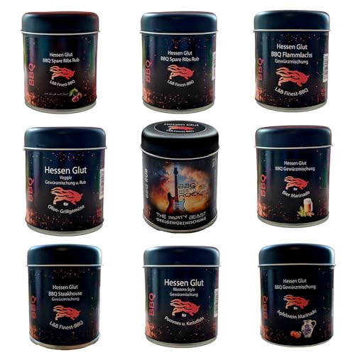Das große Hessen Glut BBQ Gewürz Set mit 9 leckeren Sorten in 50g Dosen - das perfekte Gewürz Set zum Saisonstart für BBQ Liebhaber Das große Hessen Glut BBQ Gewürz Set mit 9 leckeren Sorten in 50g Dosen - das perfekte Gewürz Set zum Saisonstart für BBQ Liebhaber von Hessen Glut