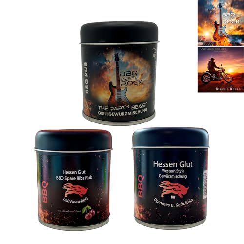 Hessen Glut BBQ Gewürz 3er Dosen Set - Kirsche-Zimt Rub, The Party Beast u. Pommes Western Style Hessen Glut BBQ Gewürz 3er Dosen Set - Kirsche-Zimt Rub, The Party Beast u. Pommes Western Style von Hessen Glut