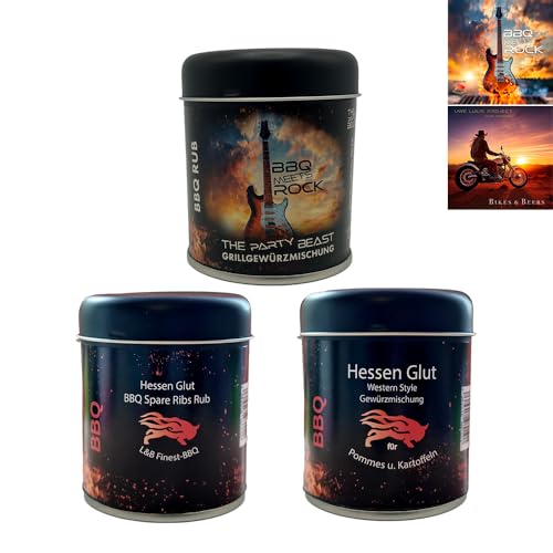 Hessen Glut BBQ Gewürz 3er Dosen Set - Spare Ribs Rub - würzig, The Party Beast u. Pommes Western Style Hessen Glut BBQ Gewürz 3er Dosen Set - Spare Ribs Rub - würzig, The Party Beast u. Pommes Western Style von Hessen Glut