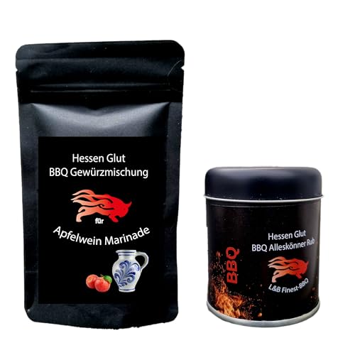 Hessen Glut BBQ Gewürzmischung für Apfelwein Marinade - für Schwenksteaks, Bauchscheiben und Krustenbraten + 1 Dose Alleskönner, die aromatischen Mischungen für Gemüse- u. Fleischliebhaber Hessen Glut BBQ Gewürzmischung für Apfelwein Marinade - für Schwenksteaks, Bauchscheiben und Krustenbraten + 1 Dose Alleskönner, die aromatischen Mischungen für Gemüse- u. Fleischliebhaber von Hessen Glut