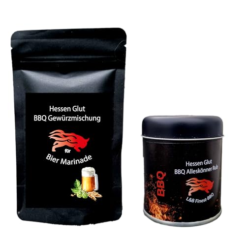 Hessen Glut BBQ Gewürzmischung für Bier Marinade - für Schwenksteaks, Bauchscheiben u. Krustenbraten + 1 Dose Alleskönner, die aromatischen Mischungen für Gemüse- und Fleischliebhaber Hessen Glut BBQ Gewürzmischung für Bier Marinade - für Schwenksteaks, Bauchscheiben u. Krustenbraten + 1 Dose Alleskönner, die aromatischen Mischungen für Gemüse- und Fleischliebhaber von Hessen Glut