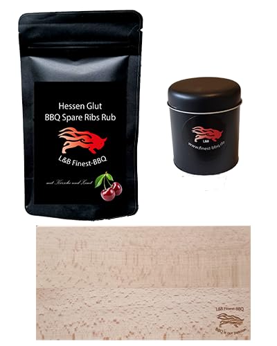 Hessen Glut BBQ Rub Set für Spare Ribs, leicht fruchtig mit Zimt, 1 Hand Snack Brettchen, 1 Gewürzstreuer - das perfekte Set für den BBQ Liebhaber, hochwertiger Grill-Gewürze mit dem extra Geschack Hessen Glut BBQ Rub Set für Spare Ribs, leicht fruchtig mit Zimt, 1 Hand Snack Brettchen, 1 Gewürzstreuer - das perfekte Set für den BBQ Liebhaber, hochwertiger Grill-Gewürze mit dem extra Geschack von Hessen Glut