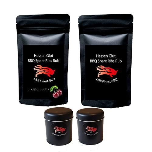 Hessen Glut BBQ Rub Set mit 2 Pack + 2 Gewürzstreuern - das perfekte Set für den BBQ Liebhaber, hochwertige Grill-Gewürze mit dem extra Geschmack für Spare Ribs und Pulled Pork Hessen Glut BBQ Rub Set mit 2 Pack + 2 Gewürzstreuern - das perfekte Set für den BBQ Liebhaber, hochwertige Grill-Gewürze mit dem extra Geschmack für Spare Ribs und Pulled Pork von Hessen Glut