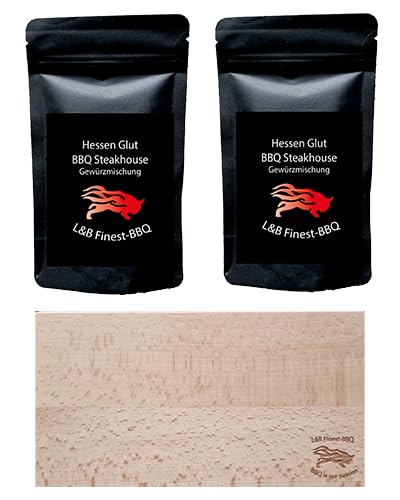 Hessen Glut BBQ Rub Set mit 2 Pack Steakhouse Rub + 1 Hand Snack Brettchen - das perfekte Set für den BBQ Liebhaber, hochwertige Grill-Gewürze mit dem extra Geschmack für Rinder Steak u. Beef Brisket Hessen Glut BBQ Rub Set mit 2 Pack Steakhouse Rub + 1 Hand Snack Brettchen - das perfekte Set für den BBQ Liebhaber, hochwertige Grill-Gewürze mit dem extra Geschmack für Rinder Steak u. Beef Brisket von Hessen Glut