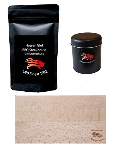 Hessen Glut BBQ Rub Set mit Steakhouse Rub, 1 Hand Snack Brettchen, 1 Gewürzstreuer - das perfekte Set für den BBQ Liebhaber, hochwertige Grill-Gewürze mit dem extra Geschmack Hessen Glut BBQ Rub Set mit Steakhouse Rub, 1 Hand Snack Brettchen, 1 Gewürzstreuer - das perfekte Set für den BBQ Liebhaber, hochwertige Grill-Gewürze mit dem extra Geschmack von Hessen Glut
