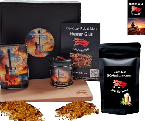 Hessen Glut "BBQ meets Rock 2025" Party Grill Box für Bier Freunde - Das ideale Set für BBQ Liebhaber und Fans des guten handgemachten Rock von Hessen Glut