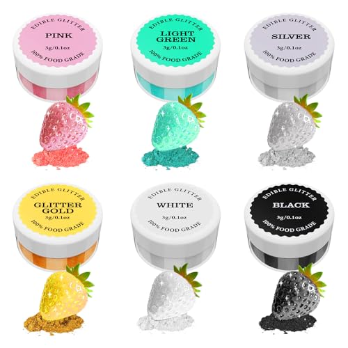 Essbarer Glitzer set, 6 x 3g Farbenset Glitzerpuder Backglitzer für Getränke, Geschmacklos Essbare Glitzerpulver, Glitzer für Liköre, Cocktails von HeyBalon