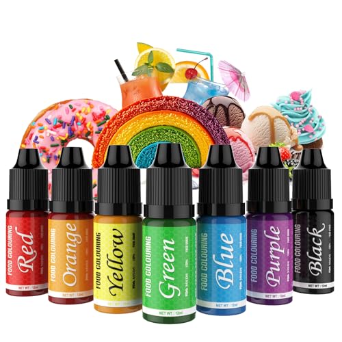 Lebensmittelfarbe - 7x12ml Farben Lebensmittelfarben Set für Kuchen Backen - Vibrant Lebensmittelfarbe für Kuchen Dekoration, DIY Schleim, Schleim machen von HeyBalon
