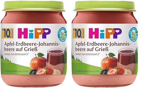 HiPP Bio Dessert Apfel-Erdbeere-Johannisbeere auf Grieß, 6 x 200g (Packung mit 2) von HiPP