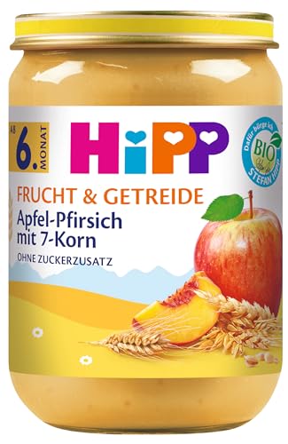 HiPP Bio Frucht & Getreide Apfel-Pfirsich mit 7-Korn, 6er Pack (6 x 190g), Mittel von HiPP