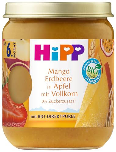 HiPP Bio Frucht und Getreide Mango Erdbeere in Apfel mit Vollkorn, 160g, 6er Pack (6x160g) von HiPP
