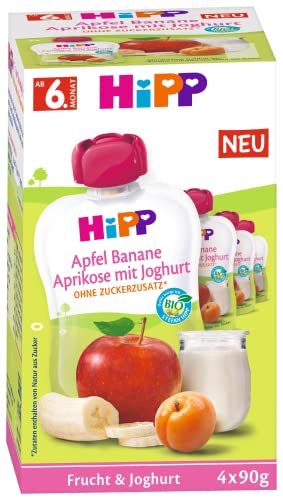 HiPP Bio Frucht und Joghurt Apfel Banane Aprikose mit Joghurt 4x 90g, 4er Pack (4 x 4 x 90g) von HiPP