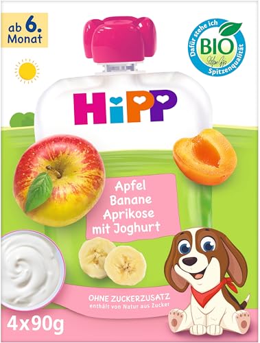 HiPP Bio Frucht und Joghurt Apfel Banane Aprikose mit Joghurt 4x 90g, 4er Pack (4 x 4 x 90g) von HiPP