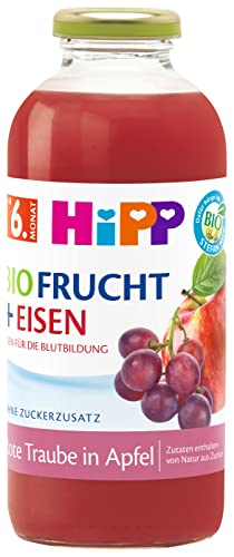 HiPP Bio-Fruchtsaft-Getränke +, Rote Traube in Apfel mit Eisen, 6er Pack (6 x 0,5l) von HiPP