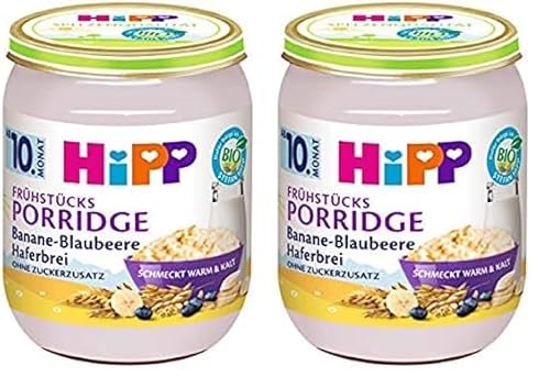 HiPP Bio Frühstücks-Porridge, Banane-Blaubeere Haferbrei, ohne Zuckerzusatz, 6 x 160g (Packung mit 2) von HiPP
