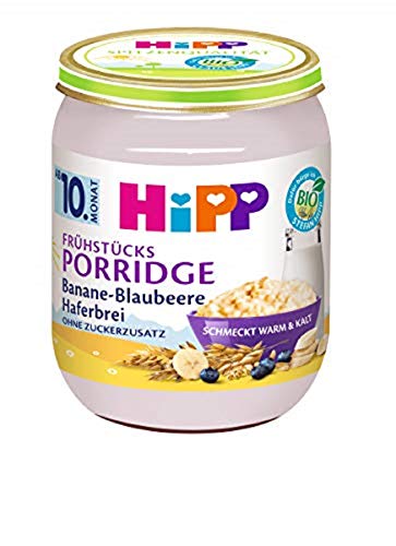 HiPP Bio Frühstücks-Porridge, Banane-Blaubeere Haferbrei, ohne Zuckerzusatz, 6 x 160g von HiPP