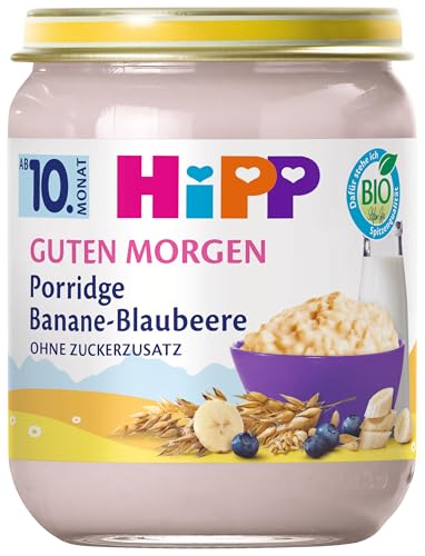 HiPP Bio Guten Morgen Porridge Banane-Blaubeere (6 x 160g), ab 10. Monat, ohne Zuckerzusatz, schmeckt warm & kalt, in bester Bio-Qualität von HiPP