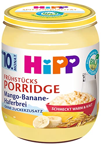 HiPP Bio Frühstücks-Porridge Mango-Banane-Haferbrei, 6er Pack (6 x 160 g) von HiPP