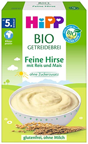 HiPP Bio-Getreide-Brei ohne Zuckerzusatz, Feine Hirse, glutenfrei, 6er Pack (6 x 200 g) von HiPP