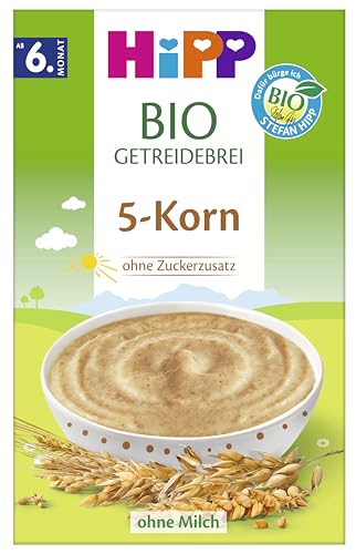 HiPP Bio Getreidebrei ohne Zuckerzusatz, 5-Korn, 200g 7er Pack (7x200g) von HiPP
