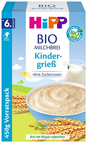 HiPP Bio-Milchbreie ohne Zuckerzusatz, Kindergrieß, Vorratspackung (4x450g) von HiPP