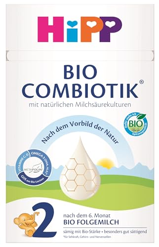 HiPP 2 Bio Combiotik (4 x 600g), Folgemilch nach dem 6. Monat, mit Stärke, natürlichen Milchsäurekulturen, GOS, Omega-3 (DHA, ALA), in bester Bio-Qualität von HiPP
