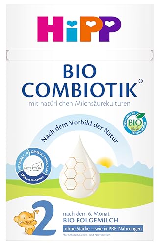 HiPP 2 Bio Combiotik (4 x 600g), Folgemilch nach dem 6. Monat, ohne Stärke, mit natürlichen Milchsäurekulturen, Vitamine C und D, GOS, Omega-3 (DHA, ALA), in bester Bio-Qualität von HiPP