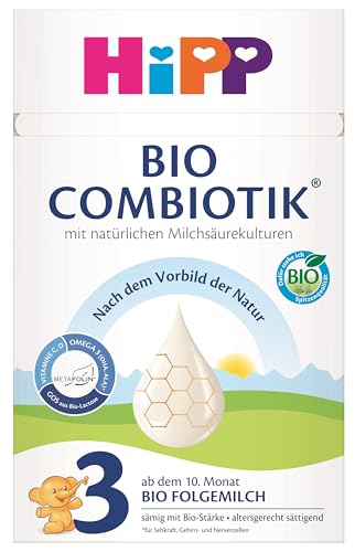HiPP 3 Bio Combiotik (4 x 600g), Folgemilch ab 10. Monat, mit natürlichen Milchsäurekulturen, Vitamine C und D, GOS, Omega-3 (DHA, ALA), in bester Bio-Qualität von HiPP