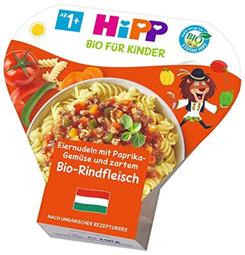 HiPP Bio für Kinder Kinderteller – Schalenmenüs - Eiernudeln mit Paprika-Gemüse und zartem Bio-Rindfleisch, 6er Pack von HiPP