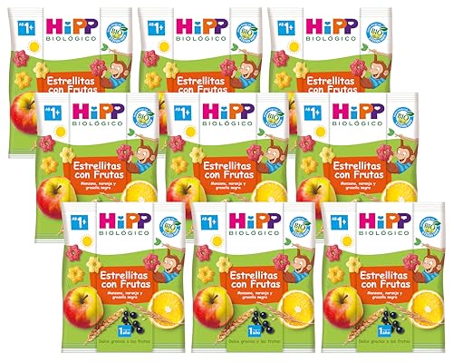 HiPP Bio für Kinder Knabberprodukte Knabber Sternchen mit Apfel, Orange und Johannisbeere, 9er Pack (9 x 30g) von HiPP